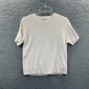 Alfred Dunner‎ Women Top Medium Cream Short Sleeve Knit Pullover Shirt Butterfly